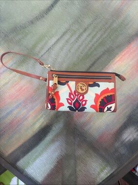 Spartina 449 Floral Canvas Wristlet in Red, Navy & Brown